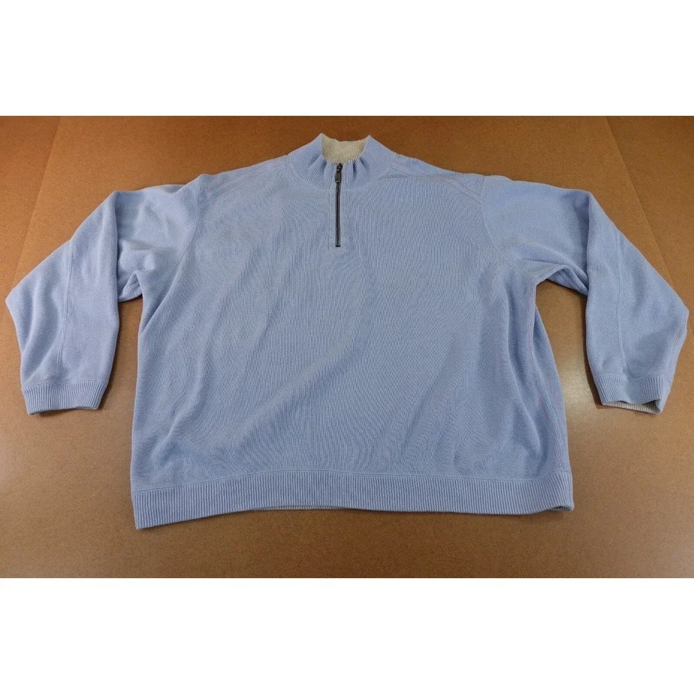 Tommy‎ Bahama Mens Size XXL Blue Cotton 1/4 Zip Pullover Sweater